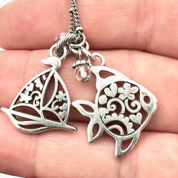 Brighton Womens Necklace Silver Fish Sail Boat Travel Vacay Pendant 16 - 18 Inch